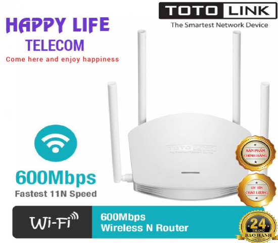 Phát Wifi TOTOLINK N600R Chính hãng (4 anten 5dBi, 600Mbps, Repeater, 4 port 100Mbps)