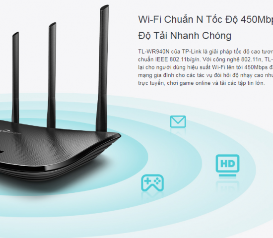 TL-WR940N Router Wi-Fi Chuẩn N Tốc Độ 450Mbps 